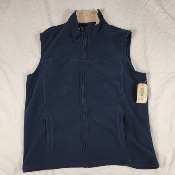 Outdoor Life Mens Large Polar Fleece Navy Blazer Vest Casual Outdoors Comfort - Picture 1 of 11